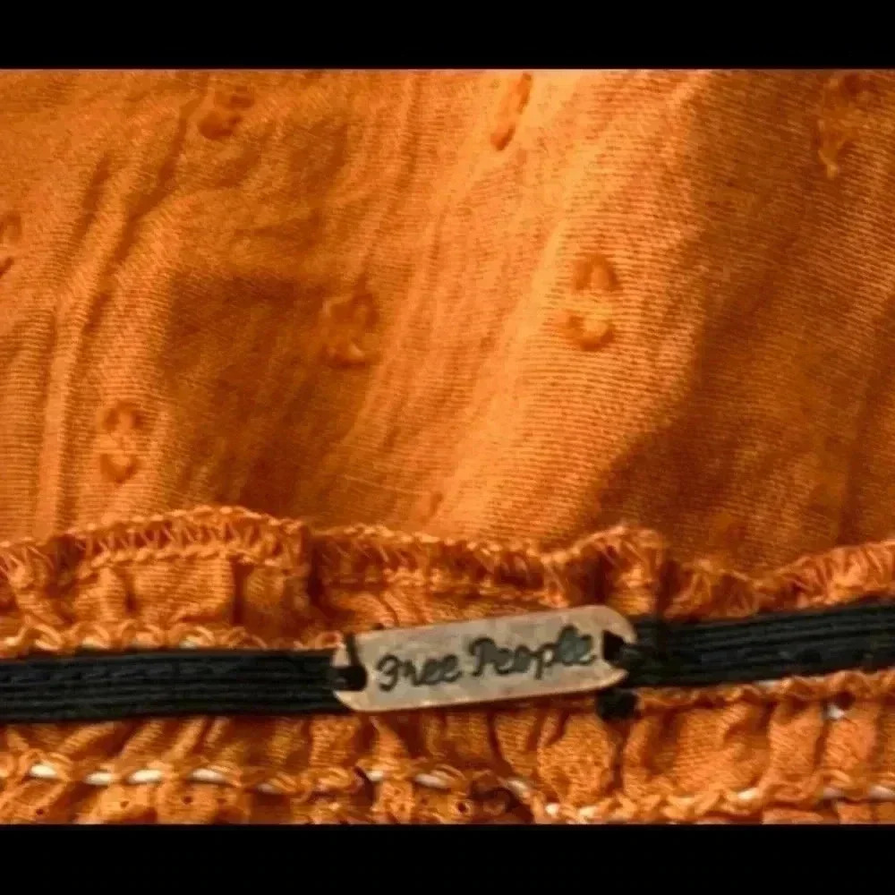 🆕Free People Tea Combo Rust Long Sleeve Smocked Off Shoulder Tunic Lace Edge M🆕 - Picture 7 of 9